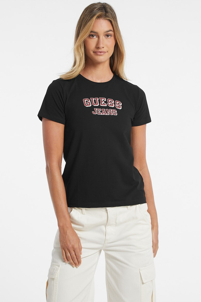 GUESS JEANS GUESS Tricou cu imprimeu logo si decolteu la baza gatului - Pled.ro