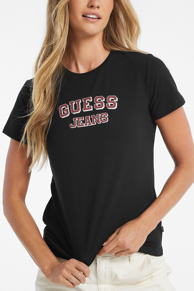 GUESS JEANS GUESS Tricou cu imprimeu logo si decolteu la baza gatului - Pled.ro