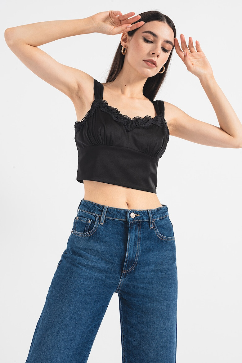 GUESS JEANS Top de satin cu garnituri de dantela - Pled.ro