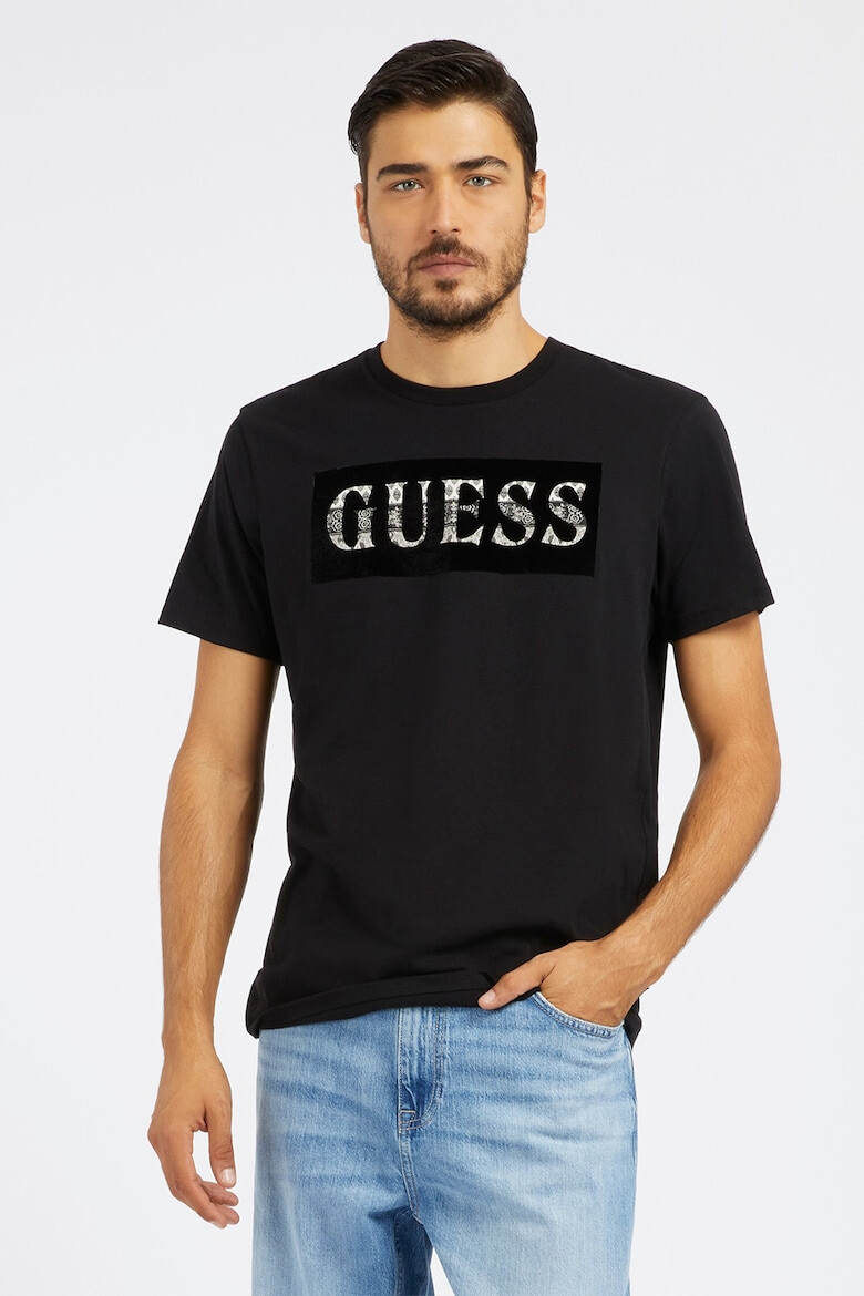 GUESS JEANS Tricou cu decolteu la baza gatului si imprimeu logo - Pled.ro