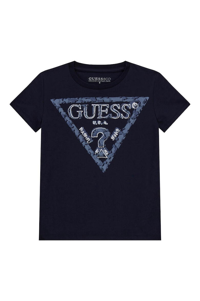 GUESS JEANS Tricou din bumbac cu decolteu la baza gatului si model logo - Pled.ro