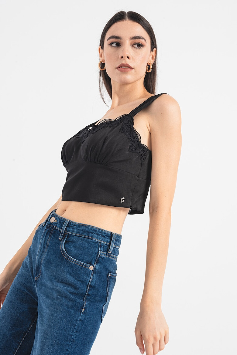 GUESS JEANS Top de satin cu garnituri de dantela - Pled.ro