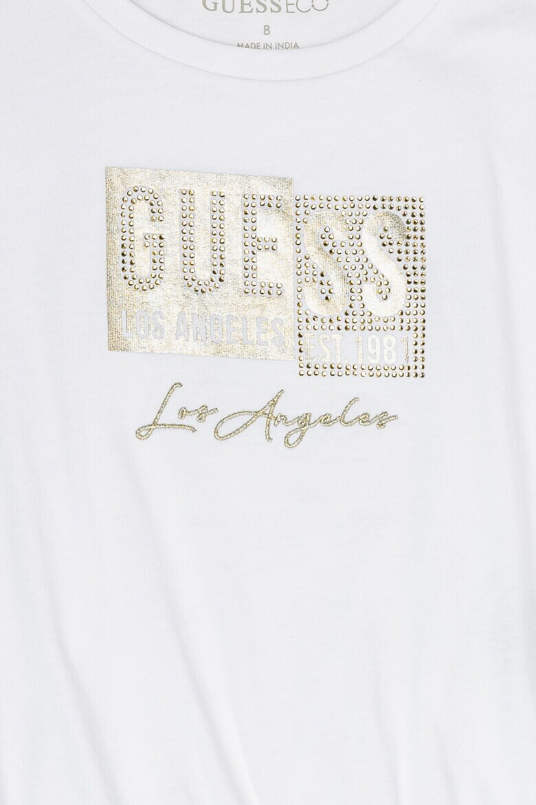 GUESS JEANS Tricou crop cu logo si strasuri - Pled.ro