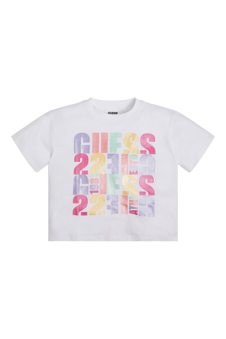 GUESS JEANS Tricou crop de bumbac cu imprimeu logo - Pled.ro