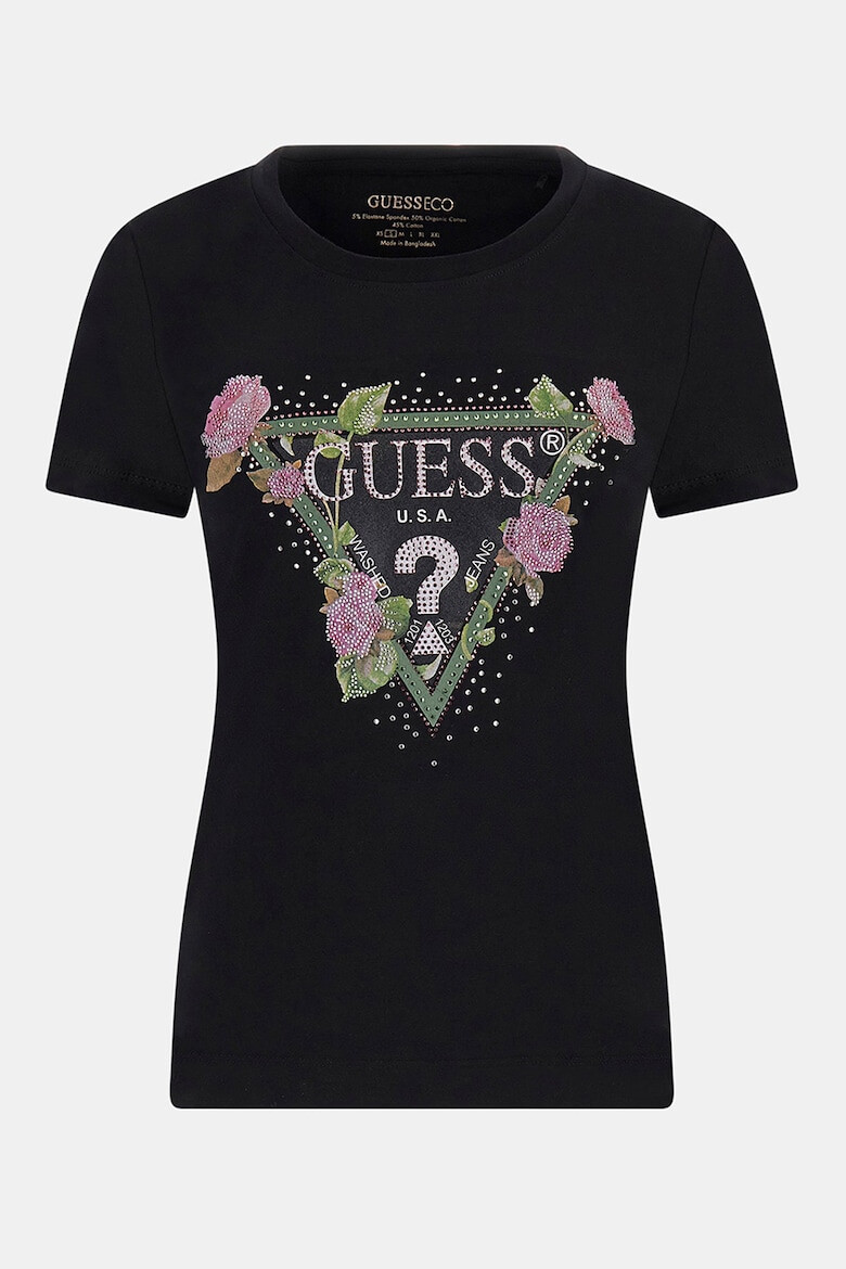 GUESS JEANS Tricou cu decolteu la baza gatului cu logo si imprimeu floral - Pled.ro