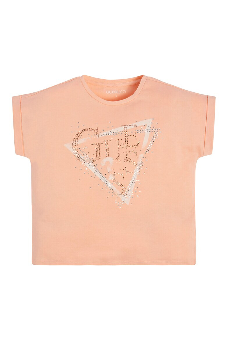 GUESS Tricou cu decolteu la baza gatului decorat cu strasuri - Pled.ro