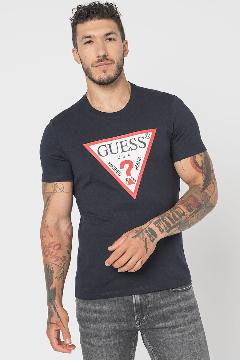 GUESS JEANS Tricou cu decolteu la baza gatului si imprimeu logo - Pled.ro