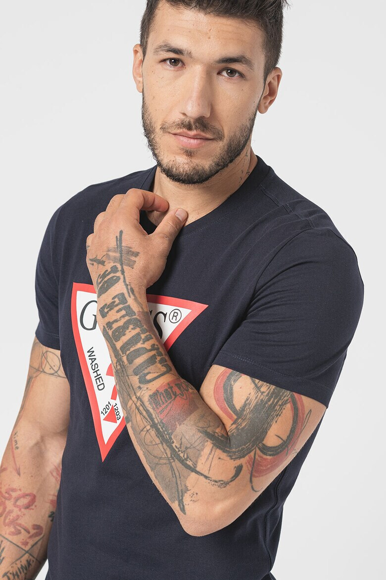 GUESS JEANS Tricou cu decolteu la baza gatului si imprimeu logo - Pled.ro