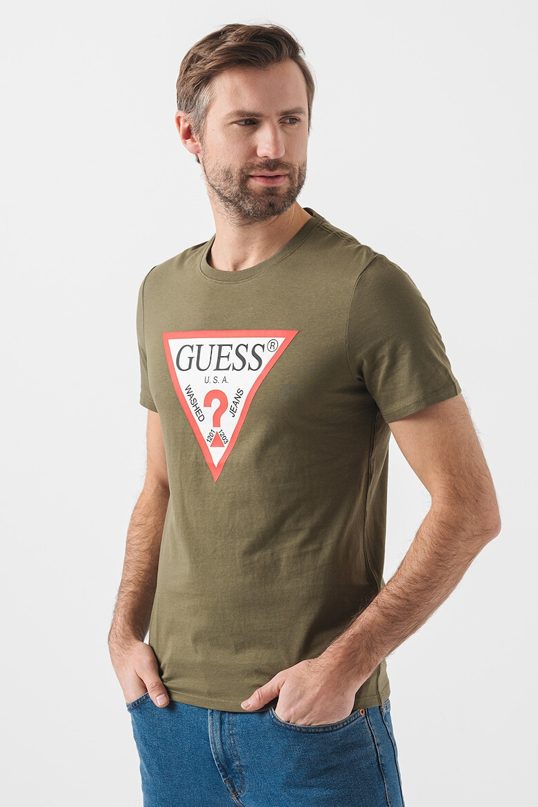 GUESS JEANS Tricou cu decolteu la baza gatului si imprimeu logo - Pled.ro