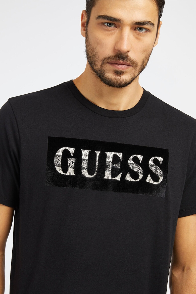 GUESS JEANS Tricou cu decolteu la baza gatului si imprimeu logo - Pled.ro