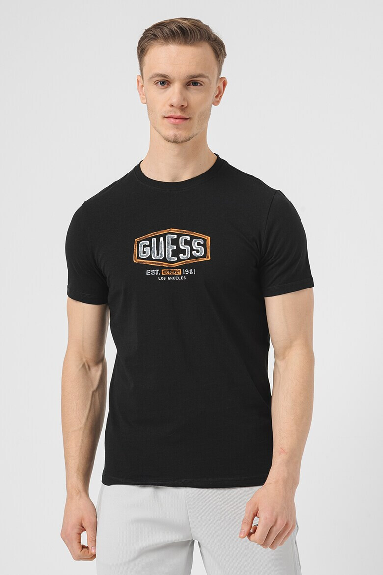 GUESS JEANS Tricou cu decolteu la baza gatului si imprimeu logo - Pled.ro