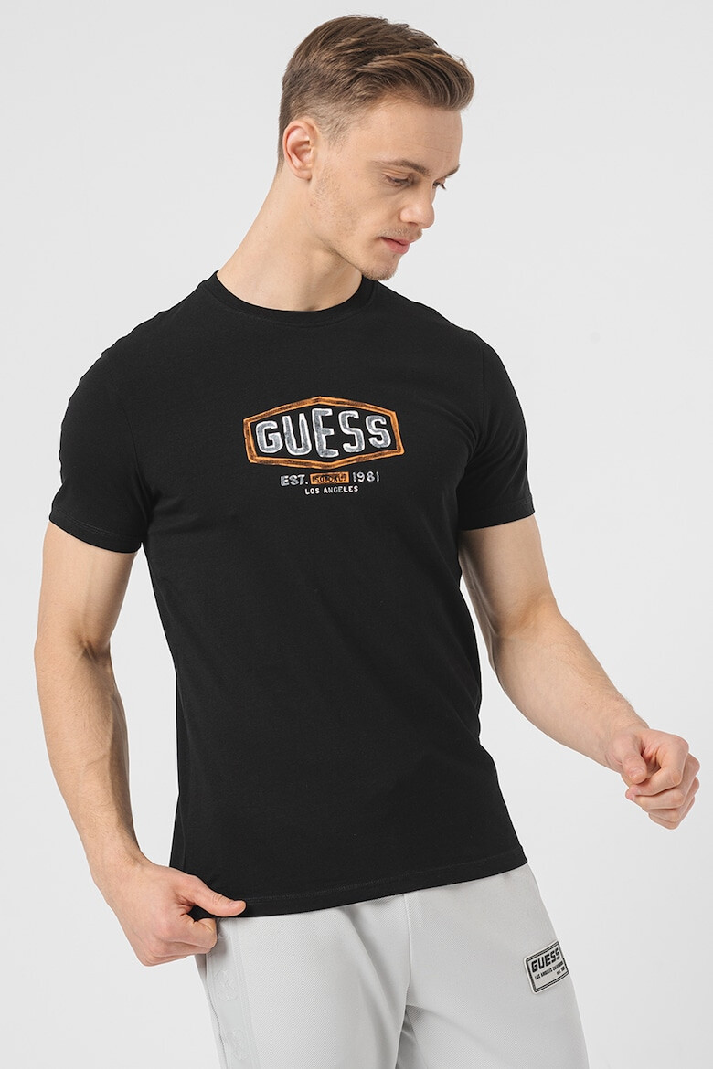 GUESS JEANS Tricou cu decolteu la baza gatului si imprimeu logo - Pled.ro