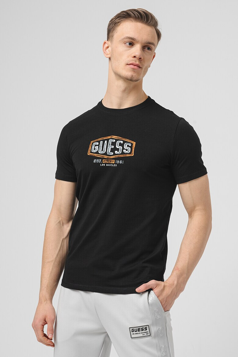 GUESS JEANS Tricou cu decolteu la baza gatului si imprimeu logo - Pled.ro