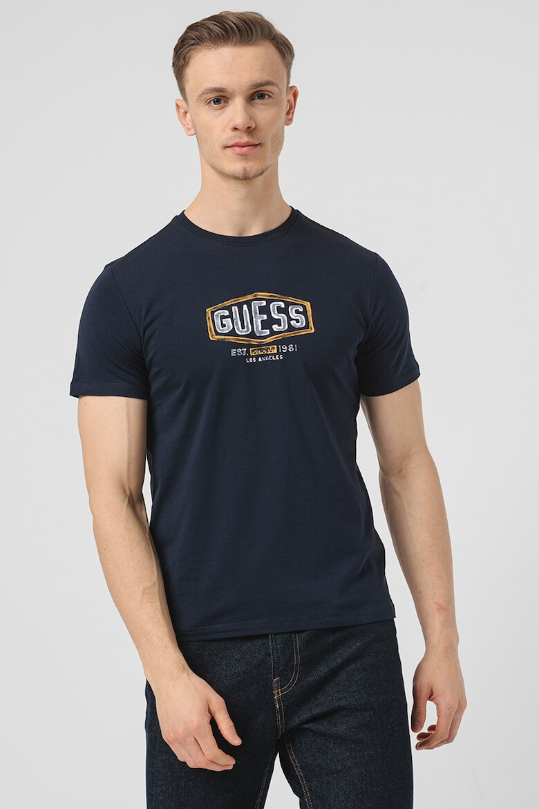 GUESS JEANS Tricou cu decolteu la baza gatului si imprimeu logo - Pled.ro