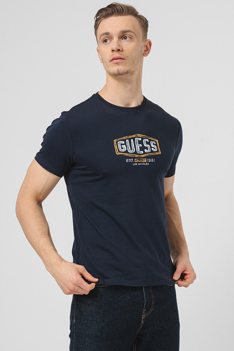 GUESS JEANS Tricou cu decolteu la baza gatului si imprimeu logo - Pled.ro