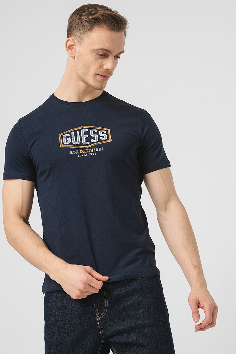 GUESS JEANS Tricou cu decolteu la baza gatului si imprimeu logo - Pled.ro