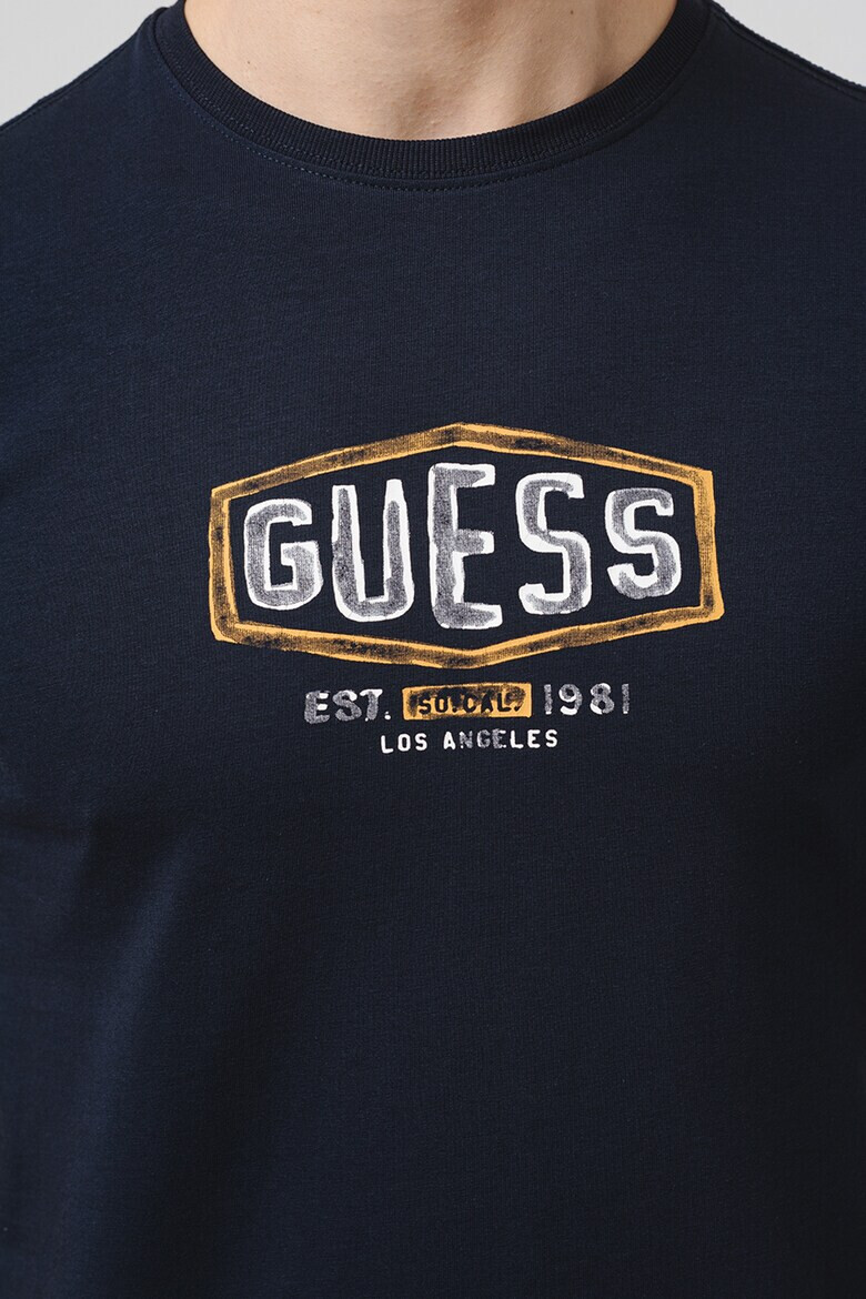 GUESS JEANS Tricou cu decolteu la baza gatului si imprimeu logo - Pled.ro