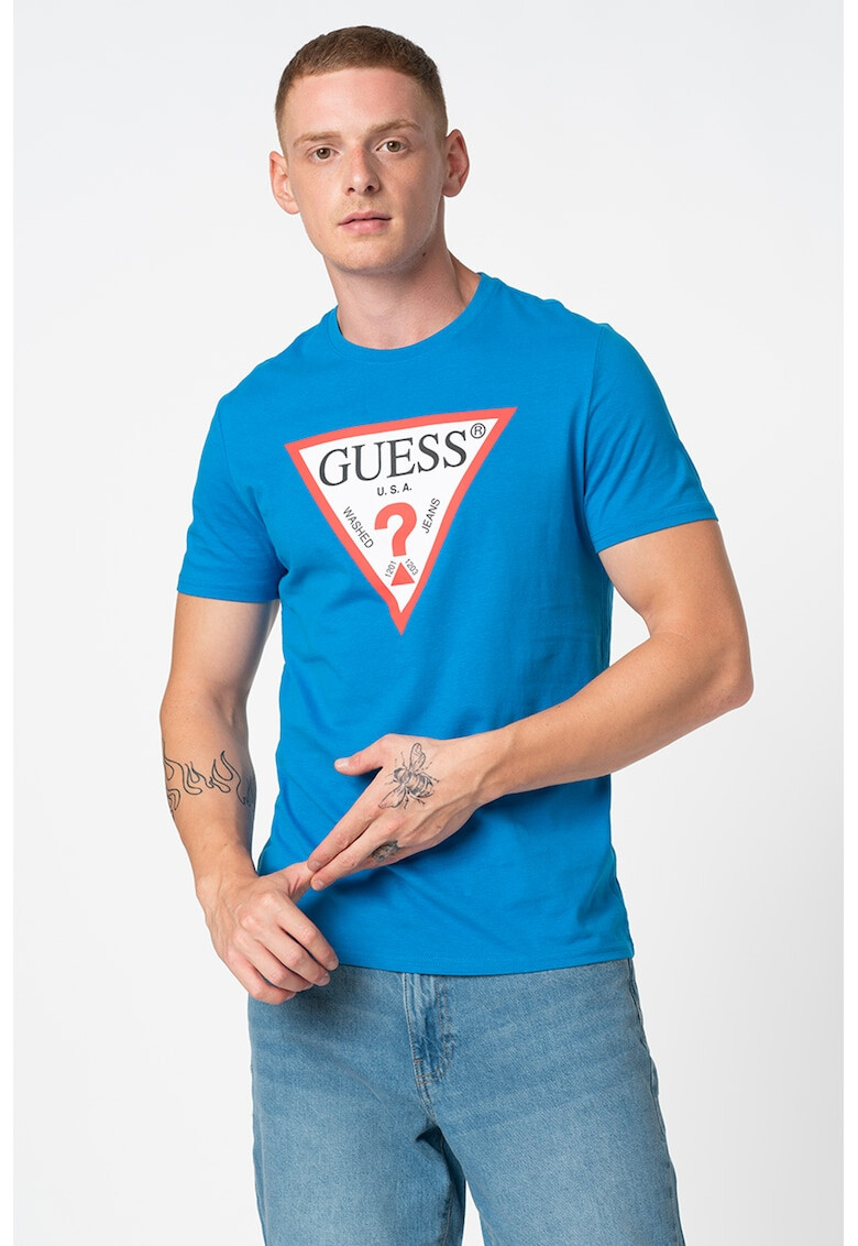 GUESS JEANS Tricou cu decolteu la baza gatului si imprimeu logo - Pled.ro