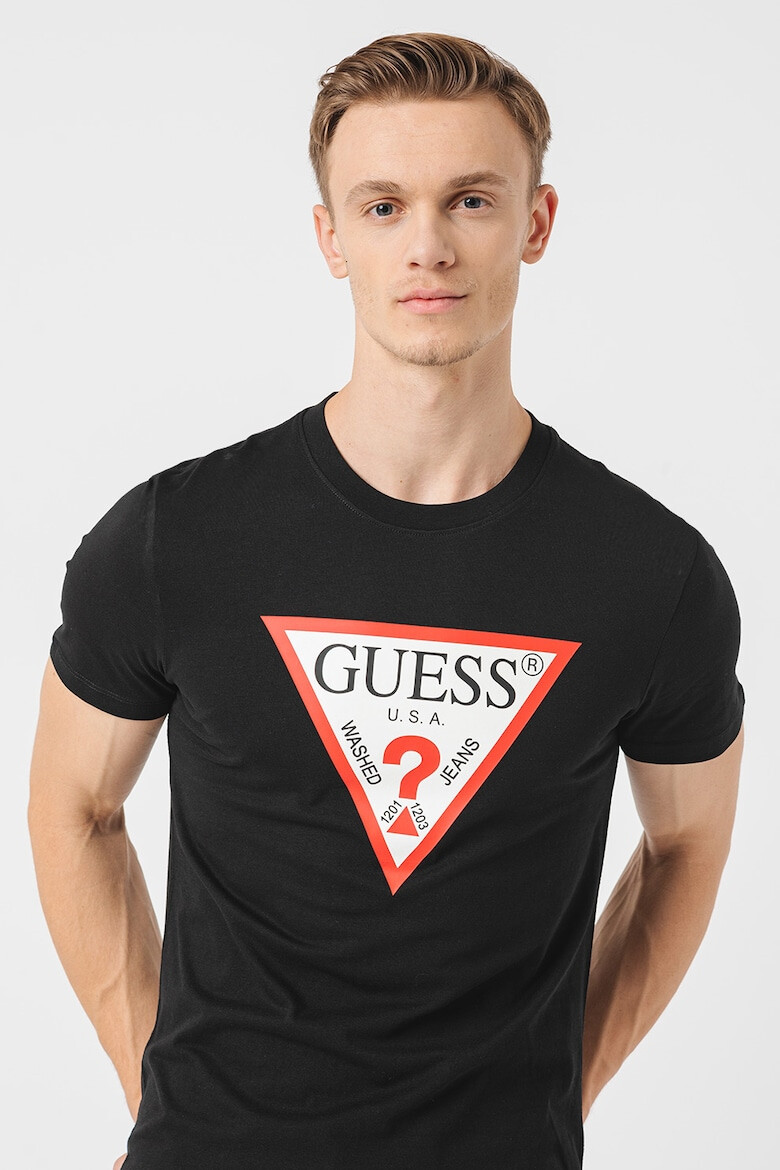 GUESS JEANS Tricou cu decolteu la baza gatului si imprimeu logo - Pled.ro