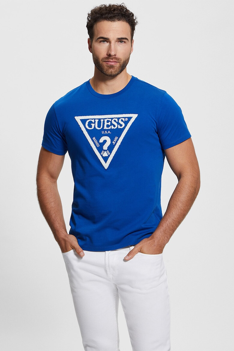 GUESS JEANS Tricou cu decolteu la baza gatului si logo - Pled.ro