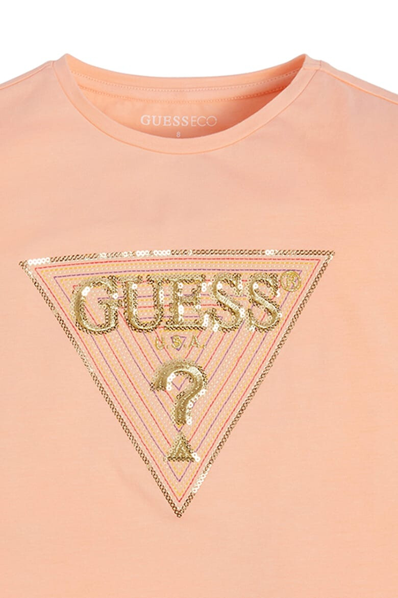 GUESS JEANS Tricou cu decolteu la baza gatului si logo cu strasuri - Pled.ro