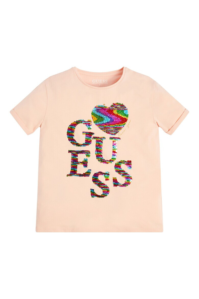 GUESS JEANS Tricou cu decolteu la baza gatului si paiete - Pled.ro