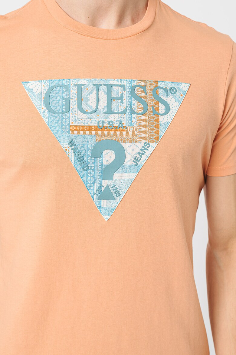 GUESS JEANS Tricou cu imprimeu logo si decolteu la baza gatului - Pled.ro