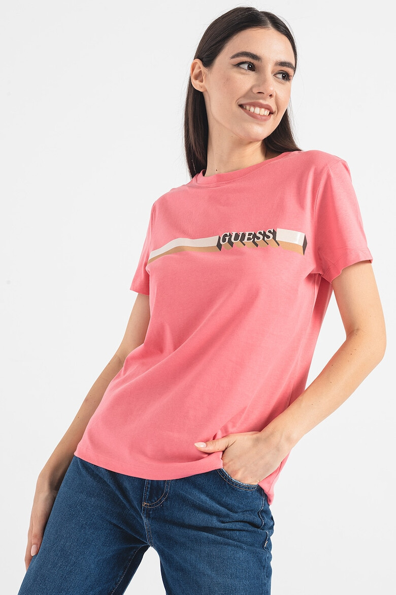 GUESS JEANS Tricou de bumbac cu decolteu la baza gatului - Pled.ro