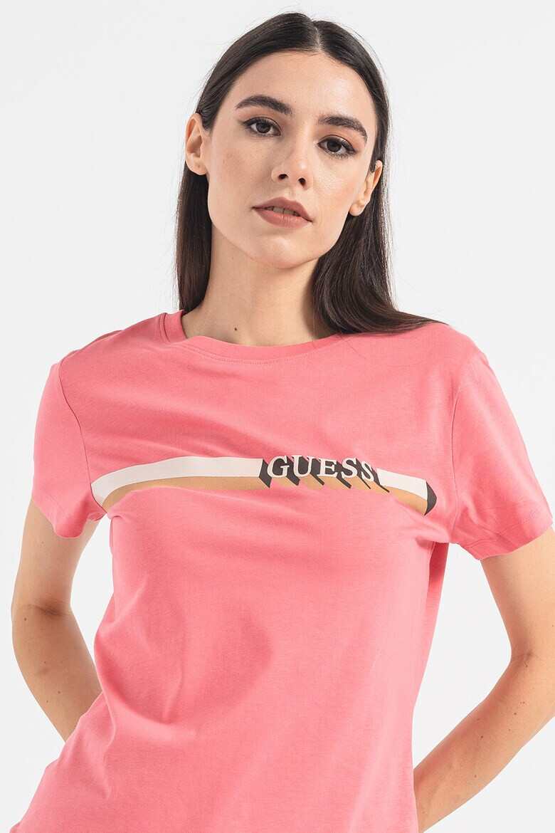 GUESS JEANS Tricou de bumbac cu decolteu la baza gatului - Pled.ro