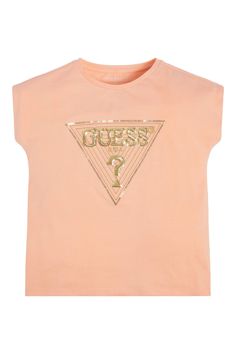 GUESS KIDS Tricou cu decolteu la baza gatului si logo cu strasuri - Pled.ro