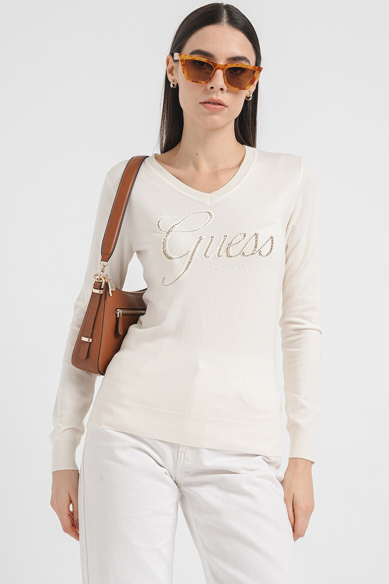 GUESS Pulover cu decolteu in V si logo - Pled.ro