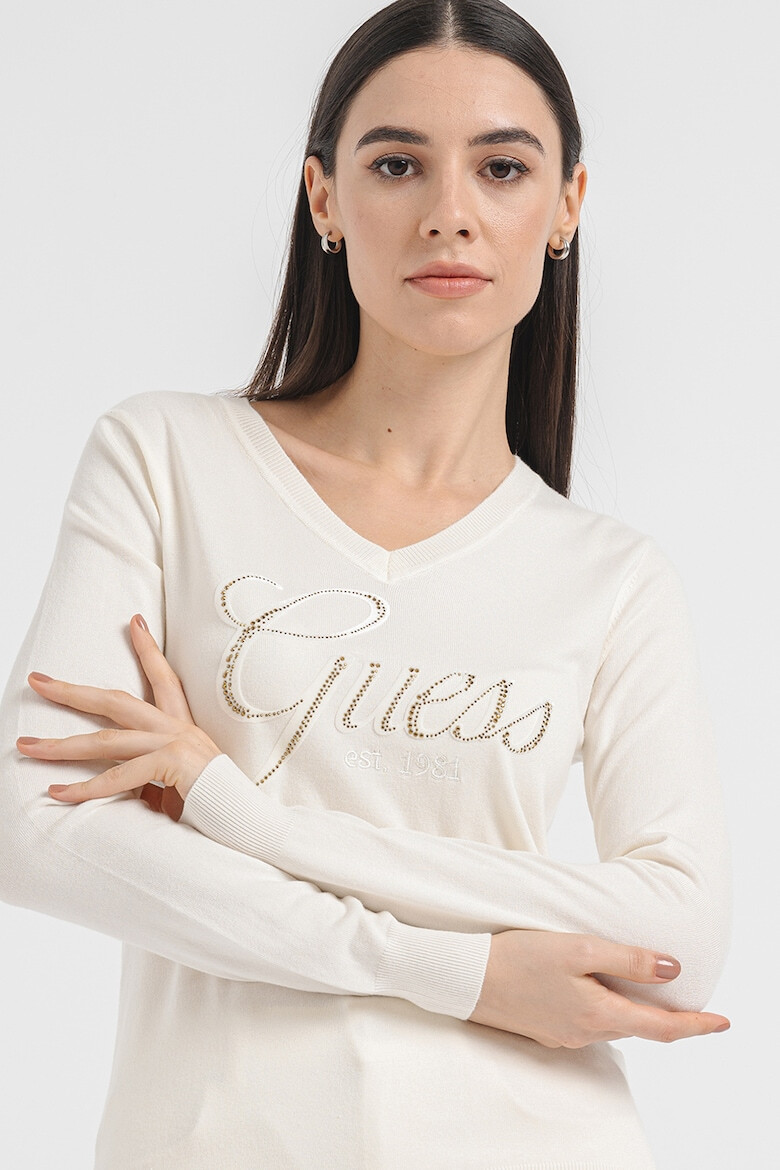 GUESS Pulover cu decolteu in V si logo - Pled.ro