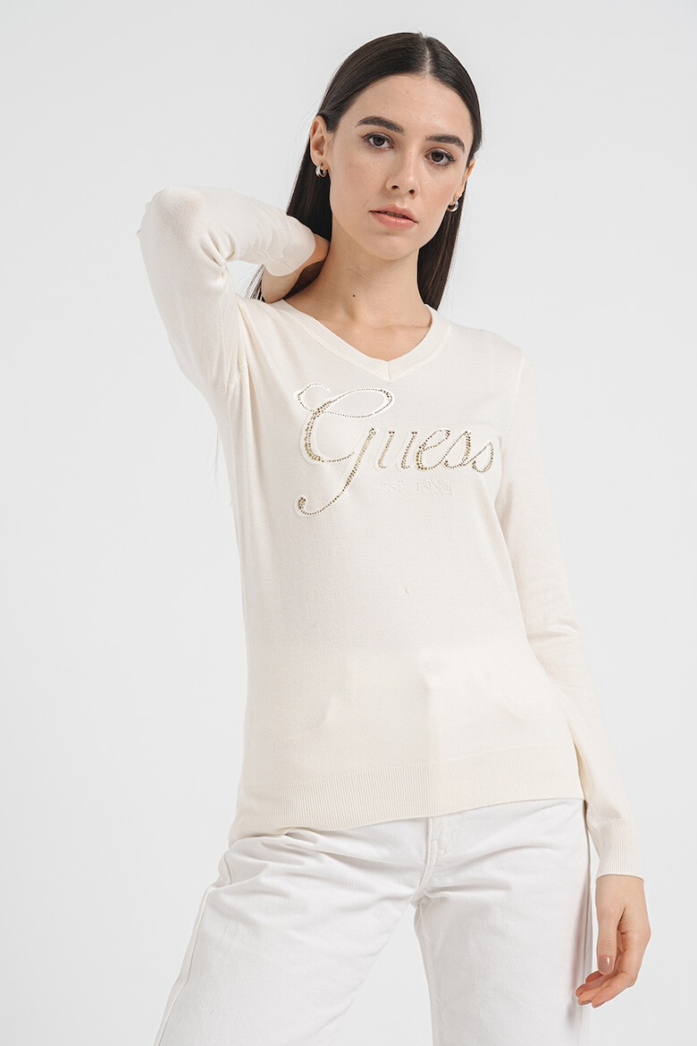 GUESS Pulover cu decolteu in V si logo - Pled.ro