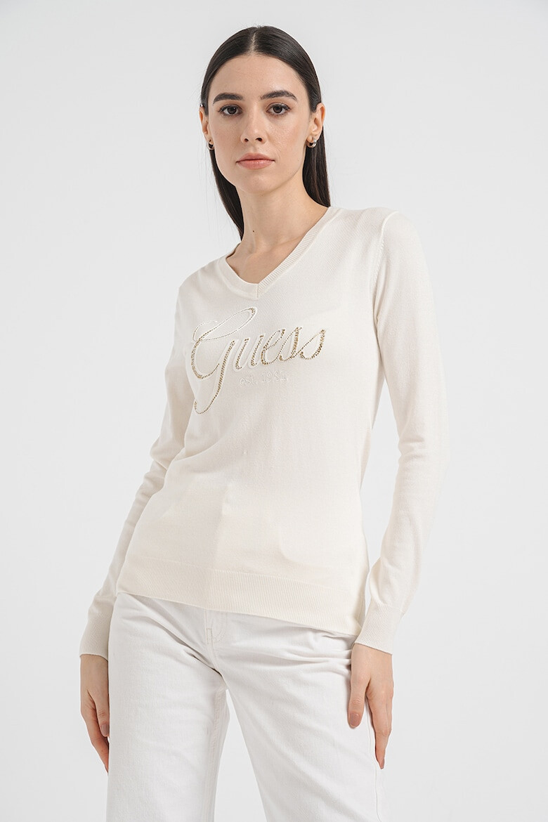 GUESS Pulover cu decolteu in V si logo - Pled.ro