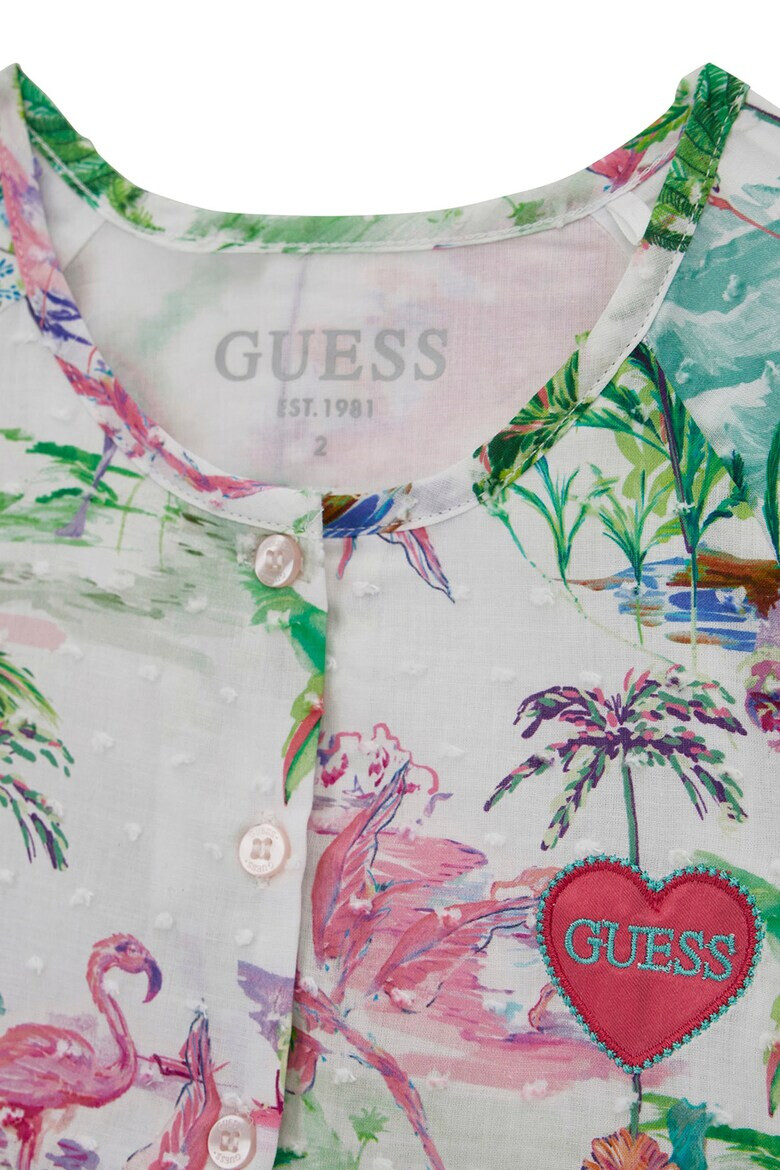 GUESS Set din bumbac de pantaloni scurti si bluza cu maneci scurte evazate cu imprimeu tropical - 2 piese - Pled.ro