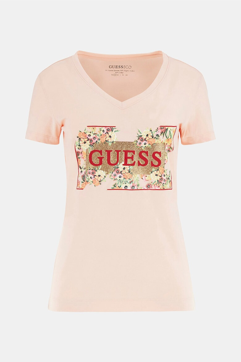 GUESS Tricou cu decolteu in V si imprimeu logo - Pled.ro