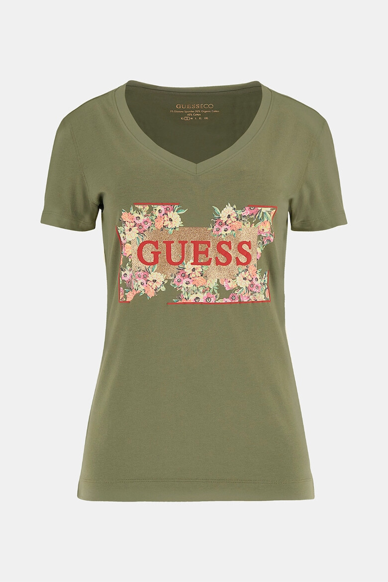 GUESS Tricou cu decolteu in V si imprimeu logo - Pled.ro