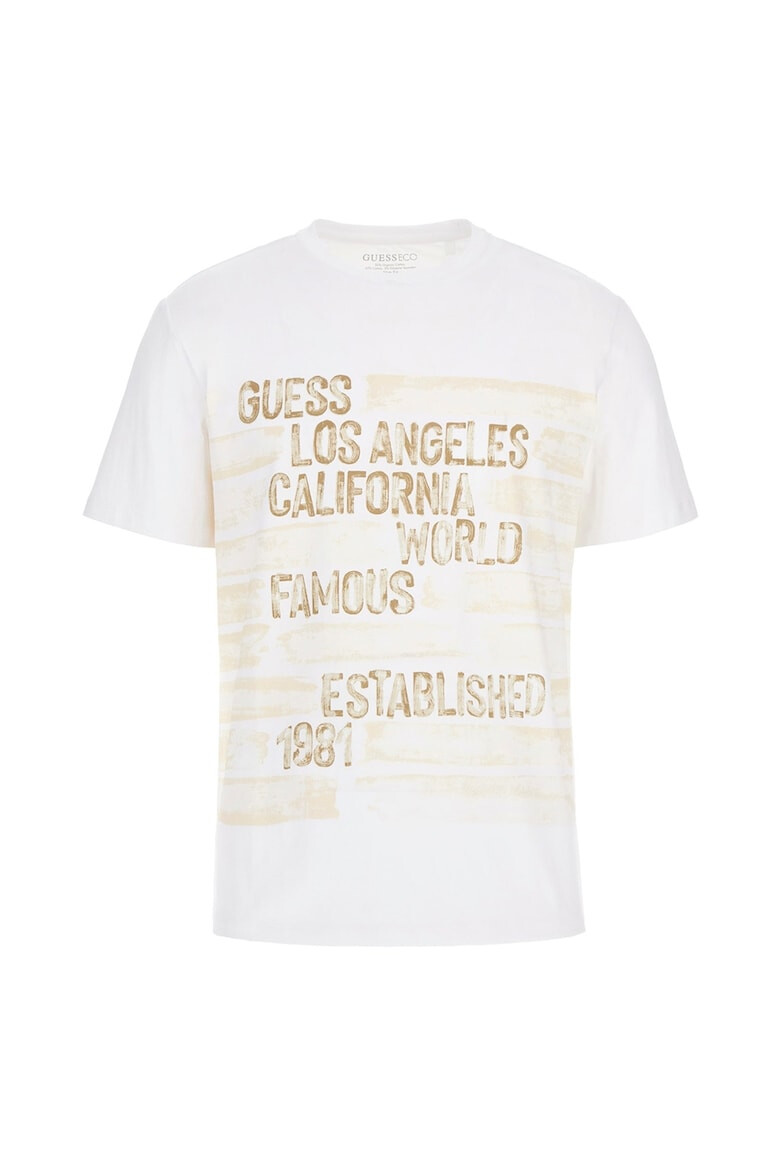 GUESS Tricou cu decolteu la baza gatului si imprimeu text - Pled.ro