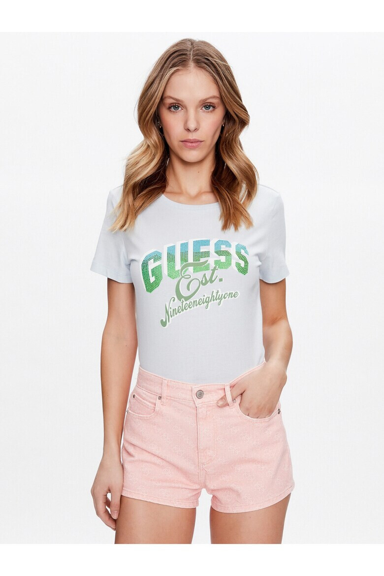 GUESS Tricou dama 302206032 Bumbac organic Albastru - Pled.ro