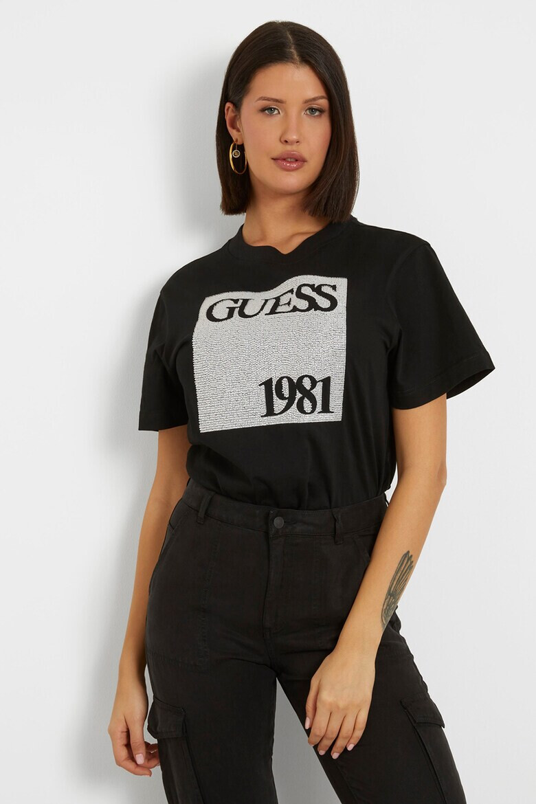 GUESS Tricou de bumbac cu decolteu la baza gatului - Pled.ro