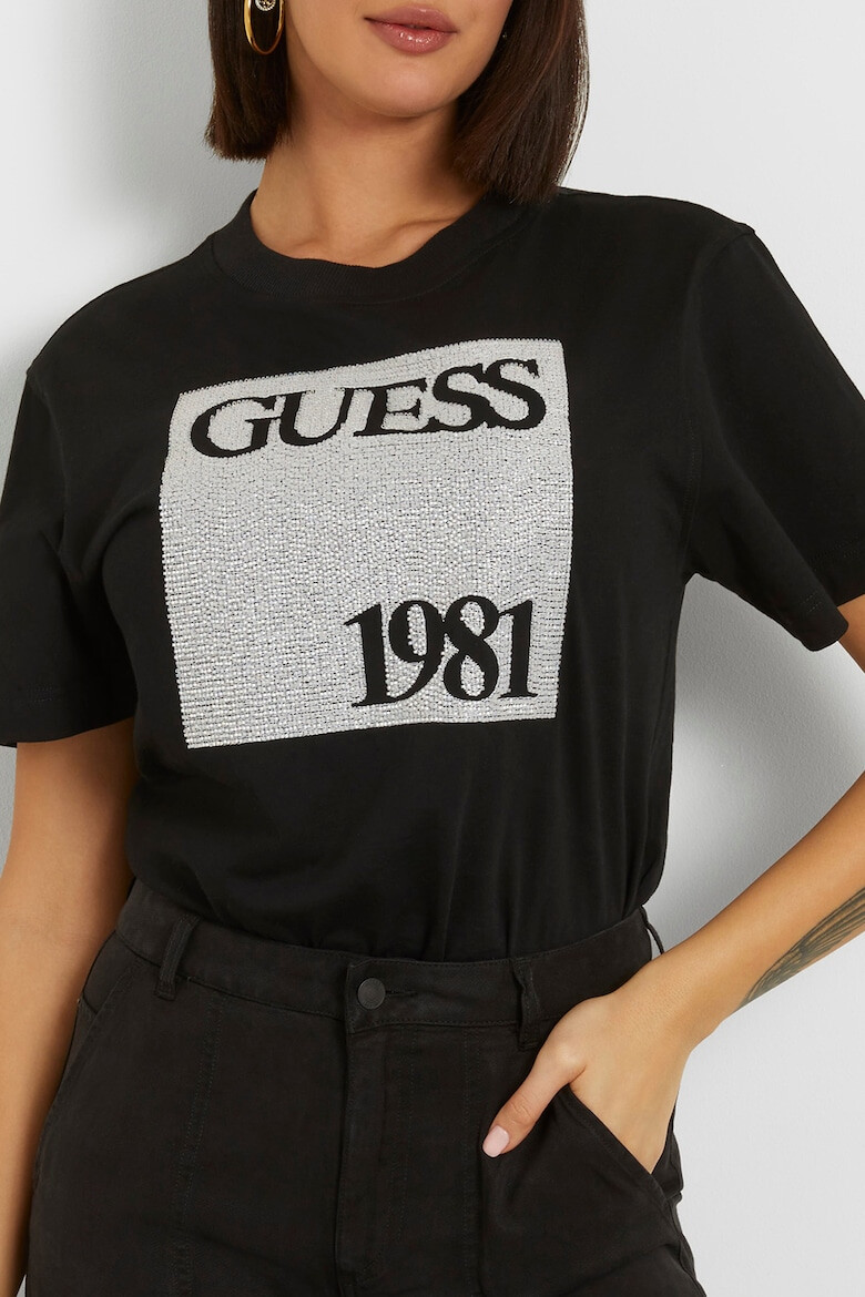 GUESS Tricou de bumbac cu decolteu la baza gatului - Pled.ro