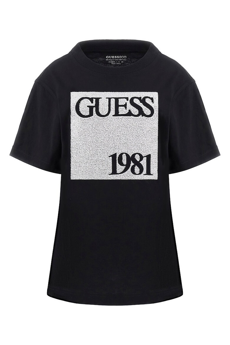 GUESS Tricou de bumbac cu decolteu la baza gatului - Pled.ro