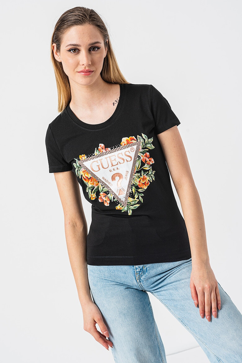 GUESS Tricou de bumbac cu imprimeu floral si logo - Pled.ro