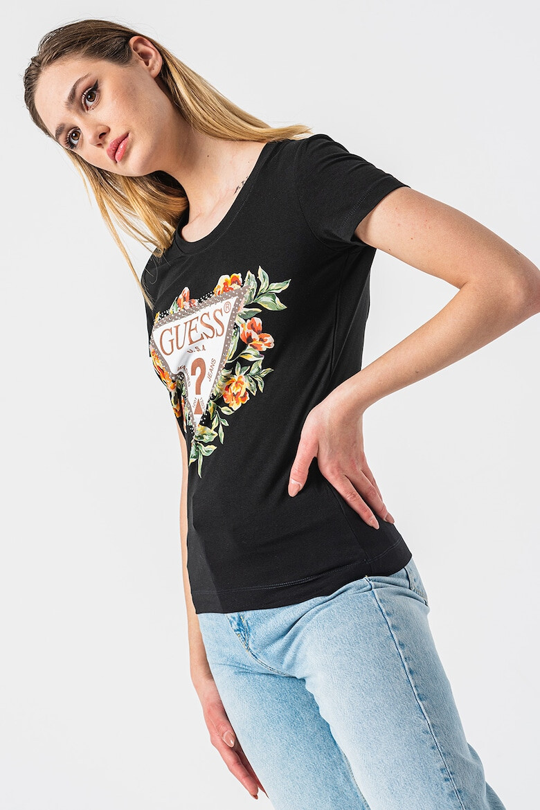 GUESS Tricou de bumbac cu imprimeu floral si logo - Pled.ro