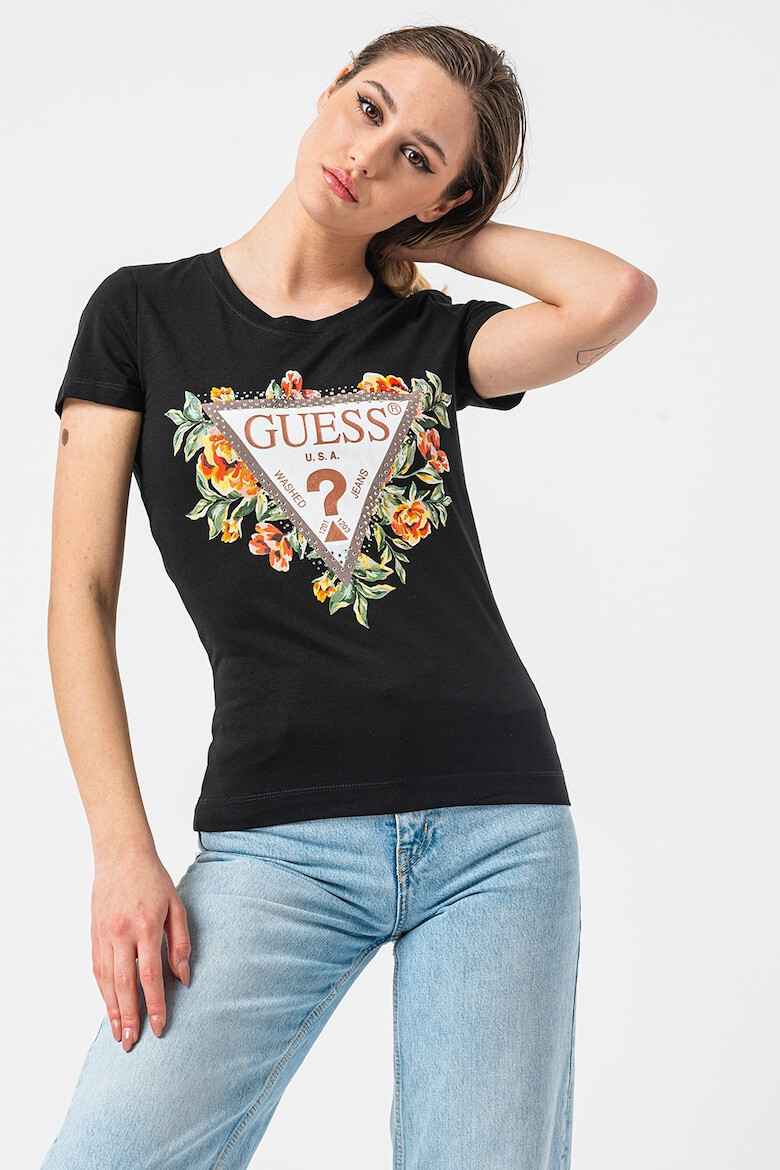 GUESS Tricou de bumbac cu imprimeu floral si logo - Pled.ro