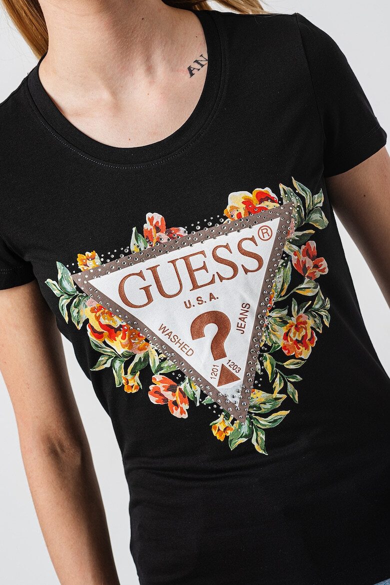 GUESS Tricou de bumbac cu imprimeu floral si logo - Pled.ro