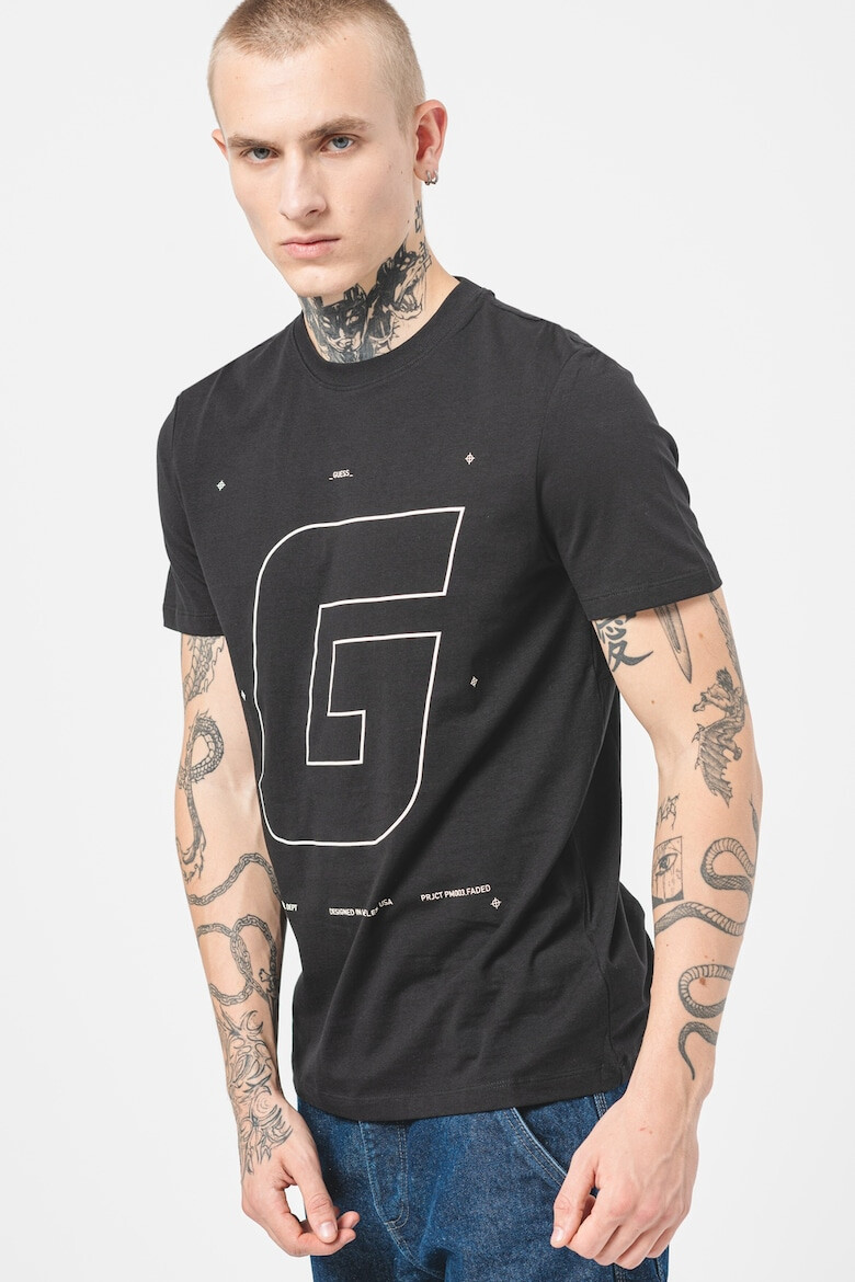 GUESS Tricou din amestec de bumbac cu decolteu la baza gatului - Pled.ro