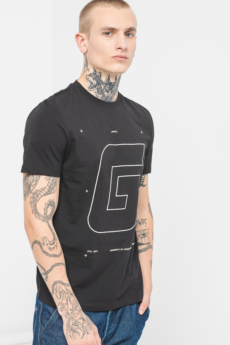 GUESS Tricou din amestec de bumbac cu decolteu la baza gatului - Pled.ro