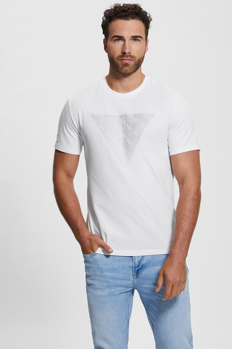 GUESS Tricou slim fit cu decolteu la baza gatului si imprimeu logo - Pled.ro