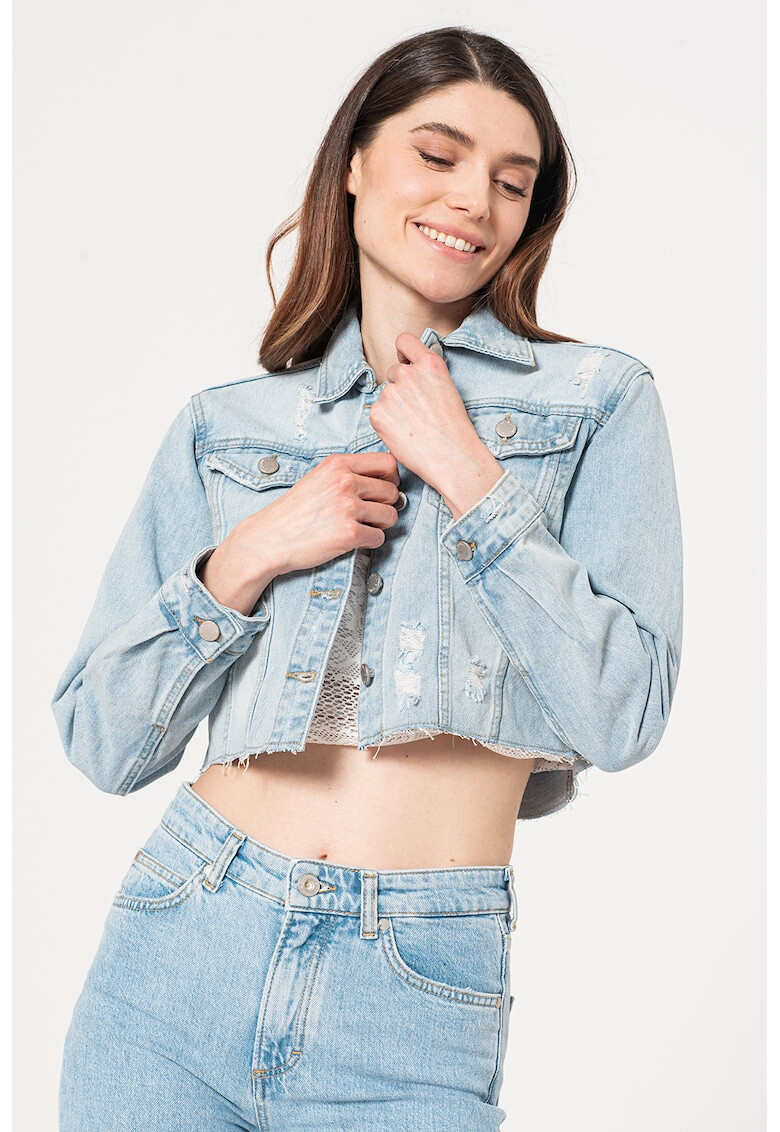 Haily's Jacheta crop de denim cu detalii cu aspect deteriorat Tilla - Pled.ro